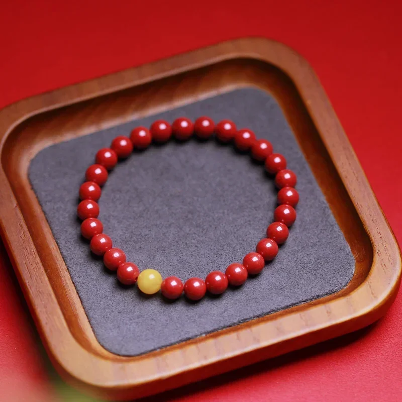 

Cinnabar Bracelet with Beeswax Round Bear Accessories Design Sense Fashion Elegant Men's and Women's First Jewelry Bracelet