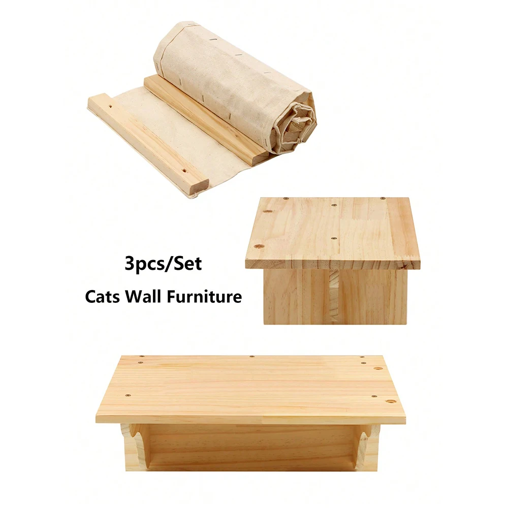 Cat Wall Climbing Shelves Wall-Mounted Furniture Set 2 Shelves with 1 Bridge Ladder for Indoor Cats Tree Tower Bed Accessories view 5