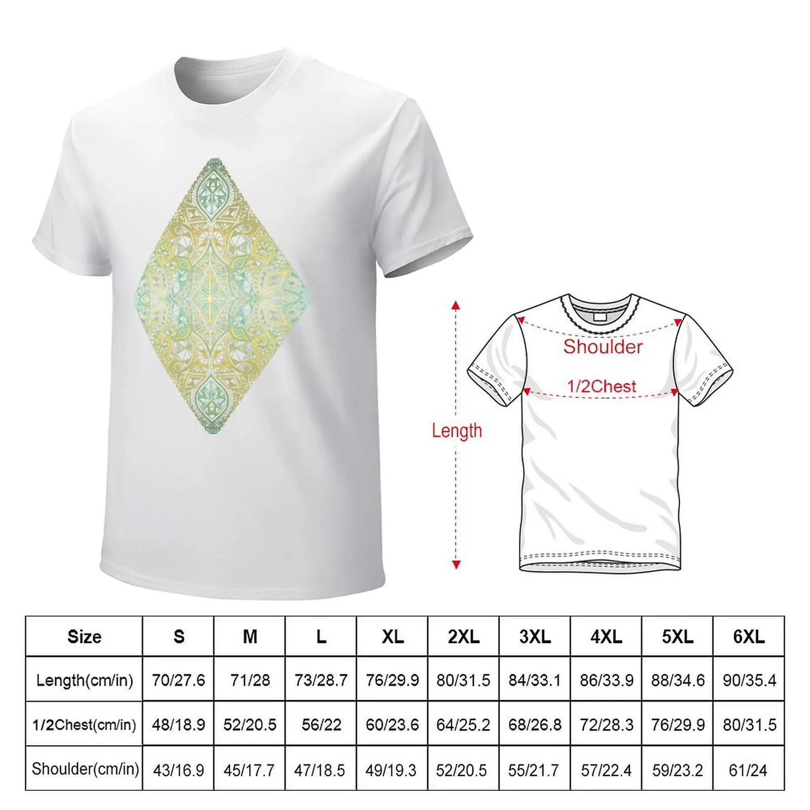 Mint & Gold Effect Diamond Doodle Pattern T-shirt korean fashion for a boy plus sizes mens graphic t-shirts anime