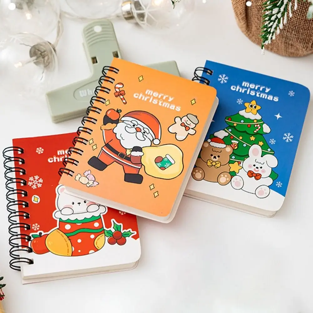 

4Pcs/set Detachable Christmas Coil Notepad Cute Cartoon Loose-leaf Notebook Thickened Side-flip Coil Book School Stationery