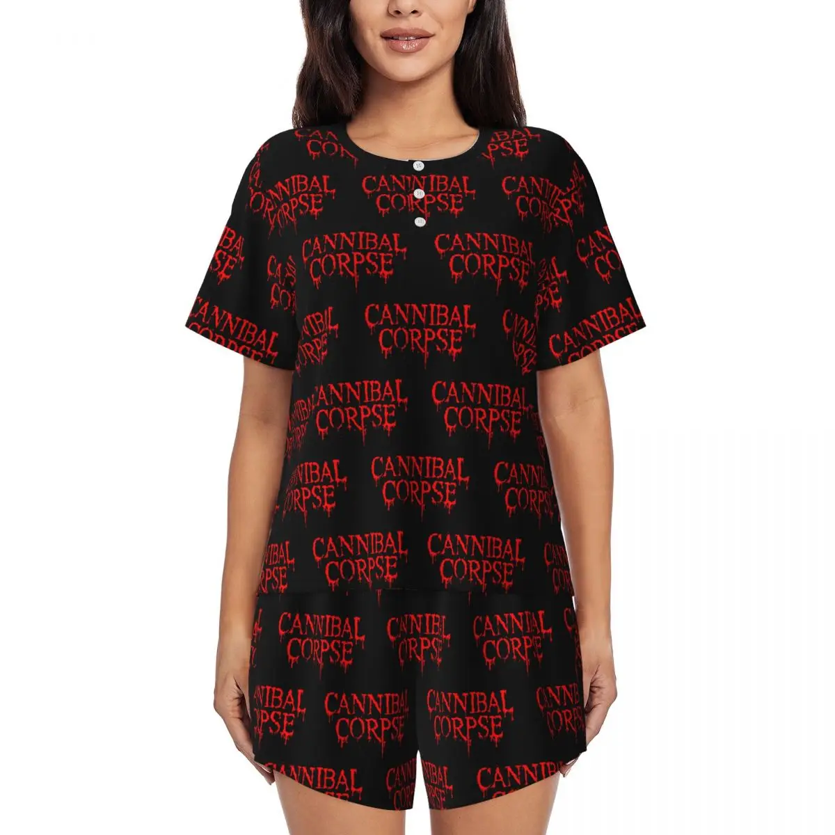 

Cannibal Corpse Metal Skateboard Round Neck Short Sleeves Nightdress for Sleeping Sleepshirts Women Loose Pajama Set Short Pants