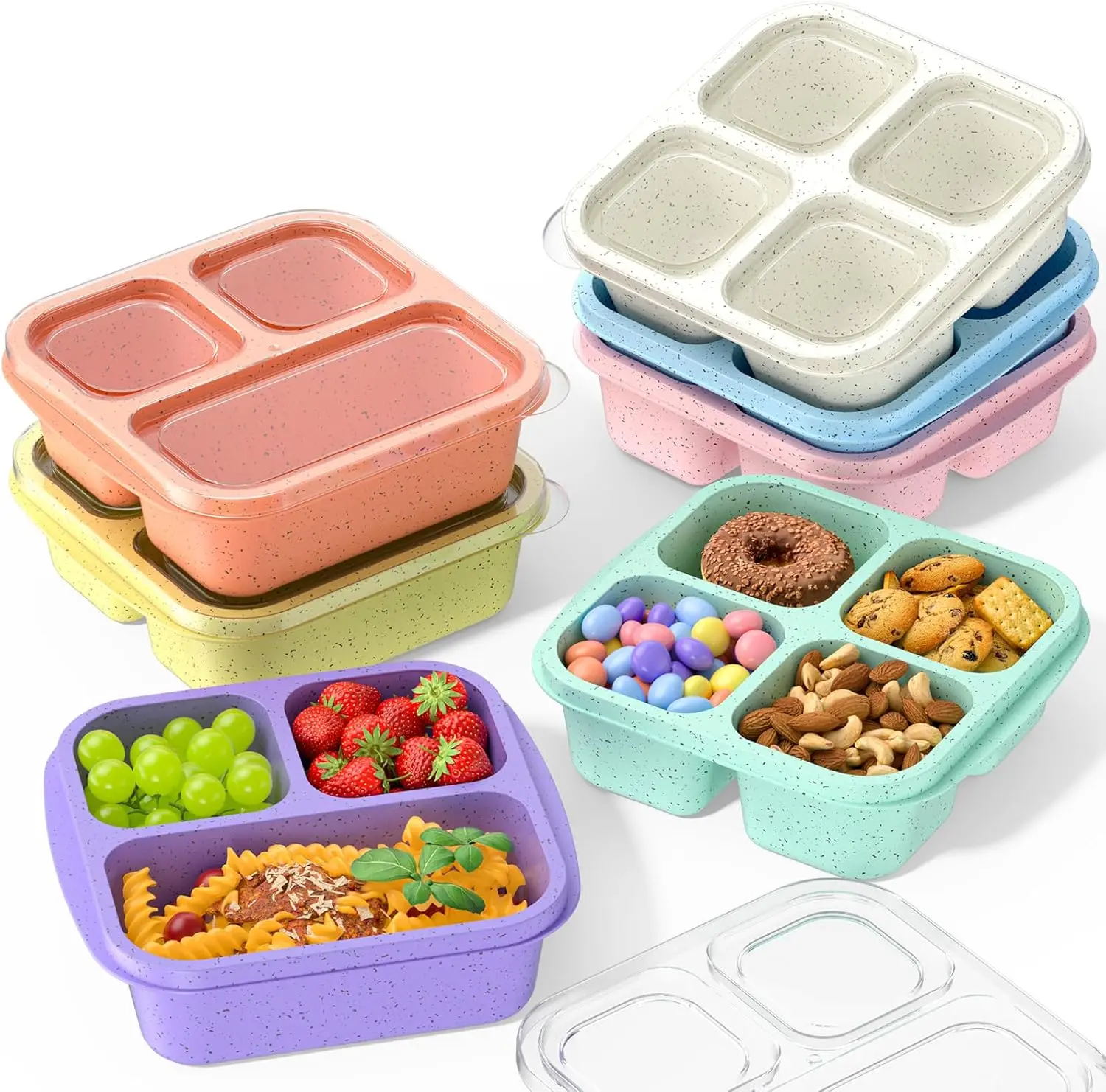 7 Pack Reusable Stackable Bento Lunch Box Set for Kids and Adults, Sturdy and Easy-to-Clean Meal Prep Containers Snack Boxes