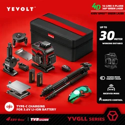 YEVOLT Laser Level YVGLL4XS-Series Green 12/16-Line 3/4-Plane Self-leveling 360 3D/4D Horizontal&Vertical Line Measuring Tool