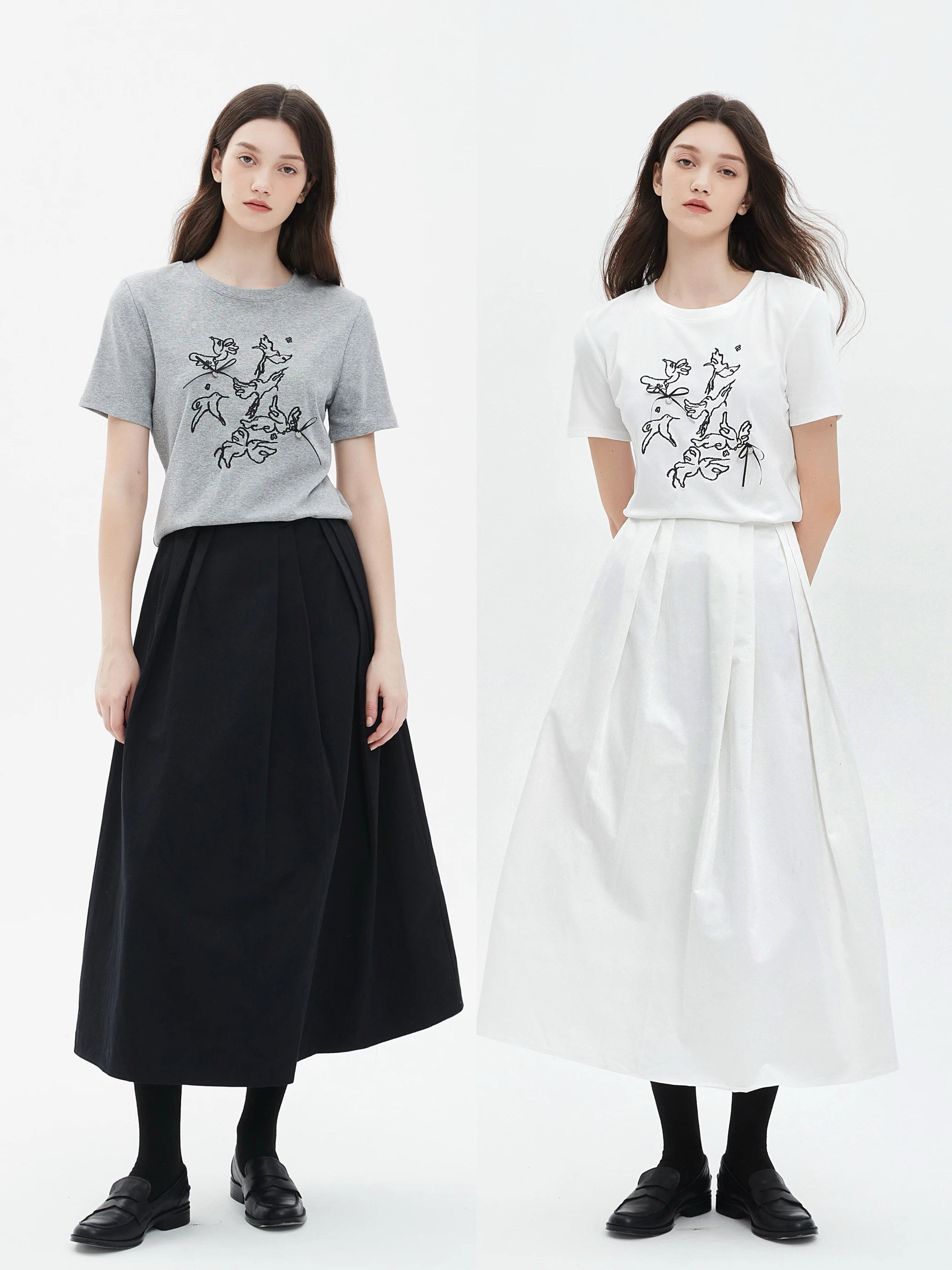 

Sprout High Waist Pure Cotton Long Midi Skirt Universal Sle High Quali Korean Faion Single Color A-Line Skirt