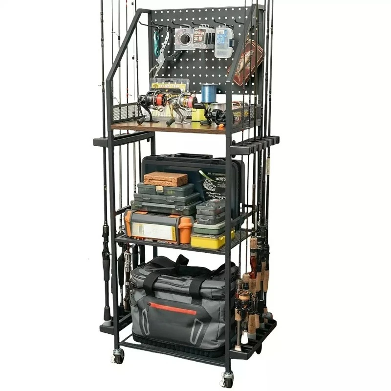 Multifunctional Multi-layer Fishing Rod Storage Rack Reel Holder Tackle Organizer Portable Cart For Garage Gear Arrangement