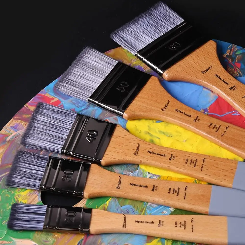 Good Pigment Adsorption Paint Brush Set Elastic Bristle Multiple Sizes Nylon Board Brush Wooden Pen Holder Uniform Brushing