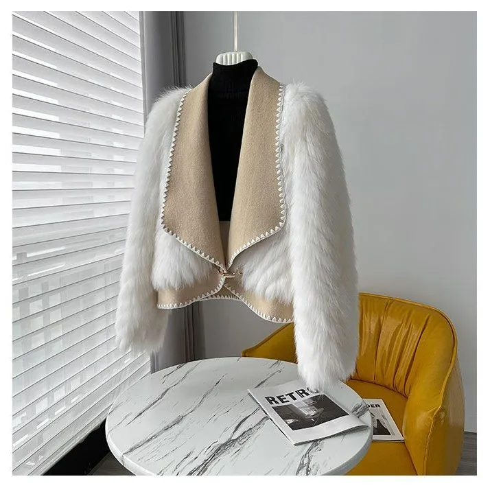 

Faionable ort Double-Sided Woolen Coat Women's Fur Trimmed Car Coat Sle Autumn Winter New Arrival Ladies Jaet