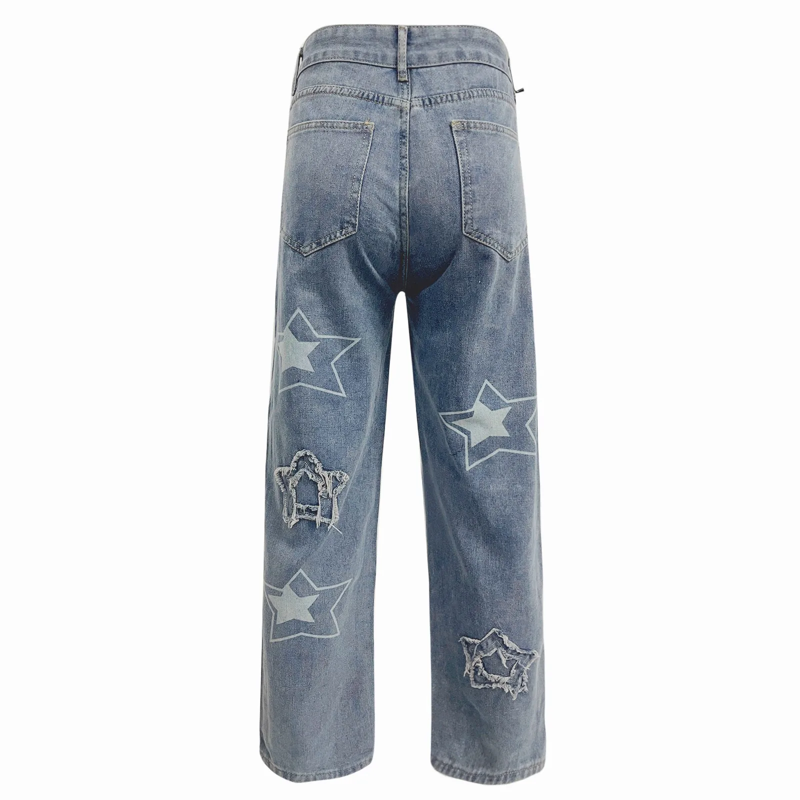 2024 New Fashion Star Embroidery Men's Jeans Y2K Vintage Hip Hop Pants Straight Trousers Floor Pants ropa hombre
