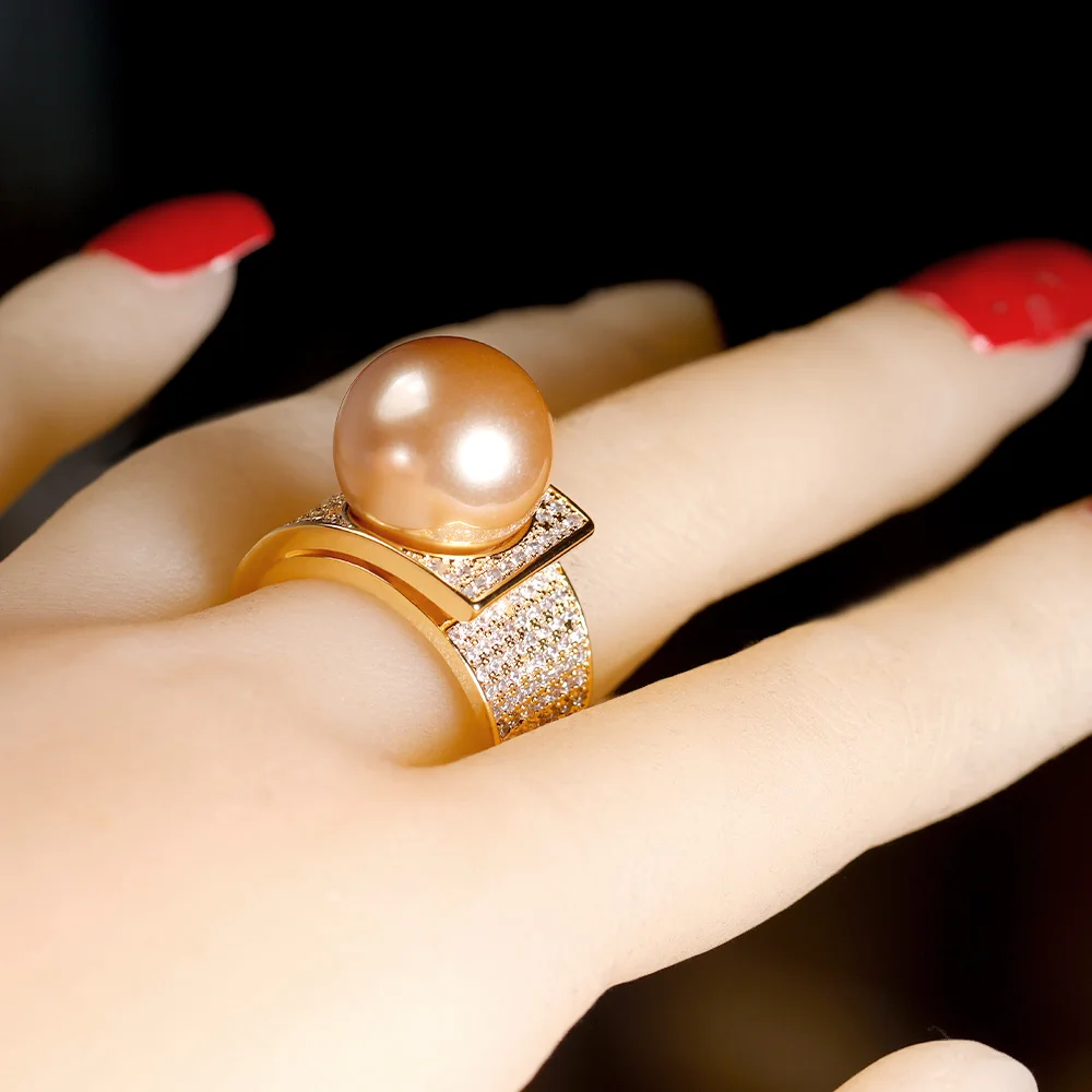 Bride Talks New Elegant Pearl Ring Fashion Women\'s Cubic Zirconia Crystal Luxury Bride Wedding Jewelry High Quality Party Gifts