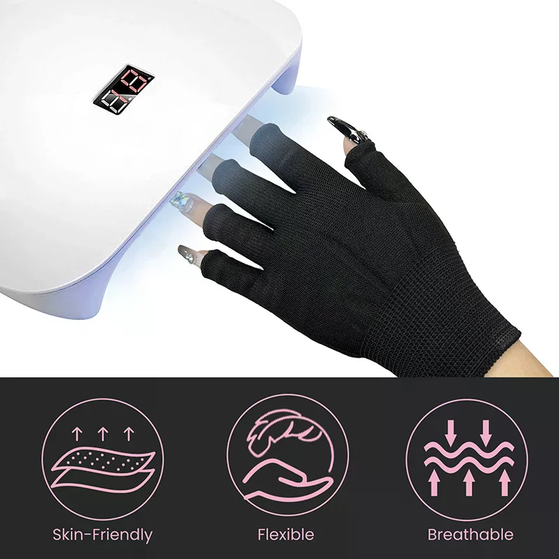 1 par de lâmpada led secador de unhas anti uv preto fino luvas de unhas anti preto uv gel escudo luva sem dedos manicure ferramentas da arte do prego
