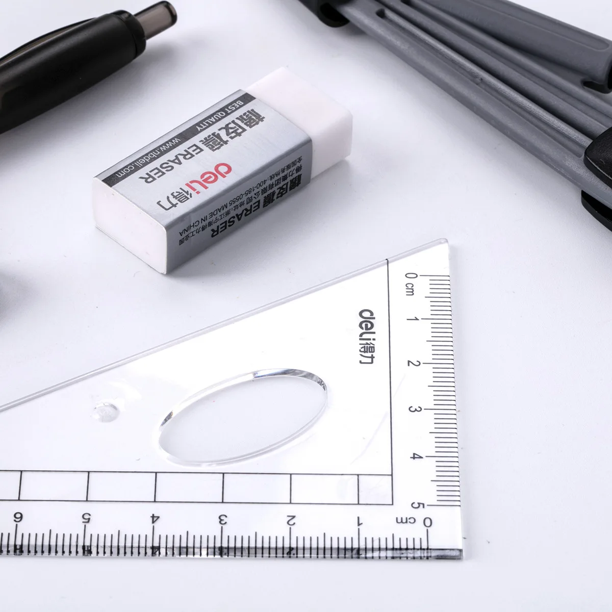 Deli Maths Set Mathematical Set Compass Ruler Triangle Earaser Mechanical Pencil Refills Protractor Stationery for School Office
