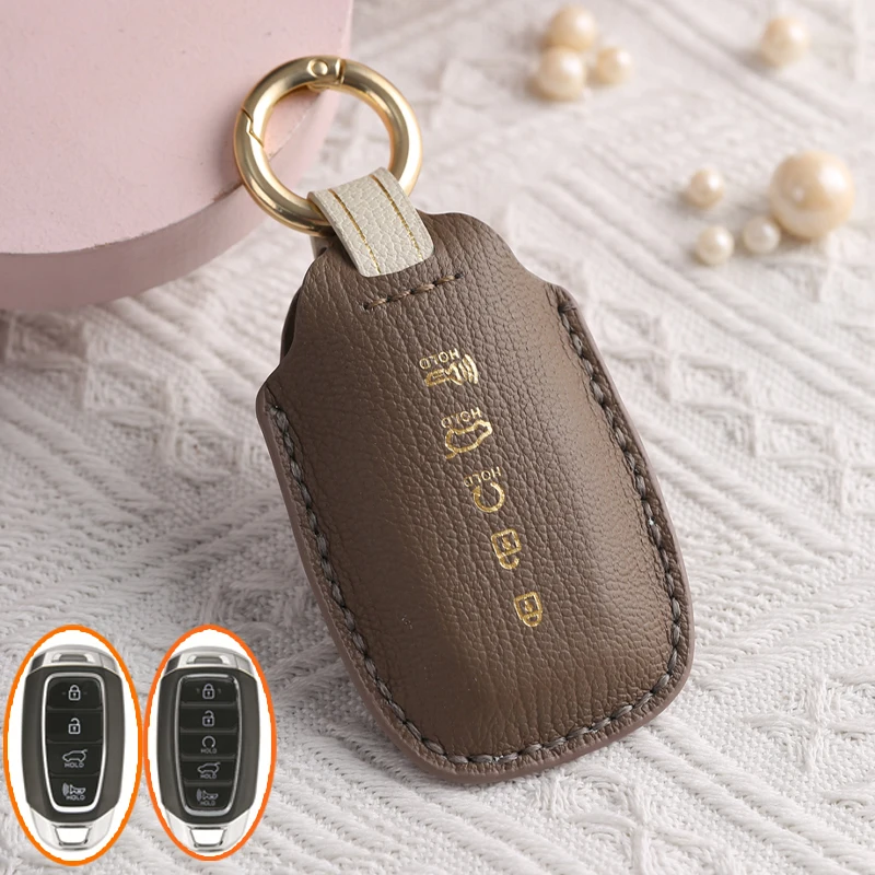 Leather Car Key Case Fob Cover for Hyundai I30 Ix35 KONA Encino Solaris Azera Grandeur Ig Accent Santa Fe Palisade LAFESTA