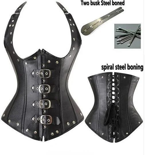 

Women's Faux Leather Corset Punk Style Spiral Steel Boned Waist Trainer Cincher Shaper Underbust for Party Costumes Plus Size