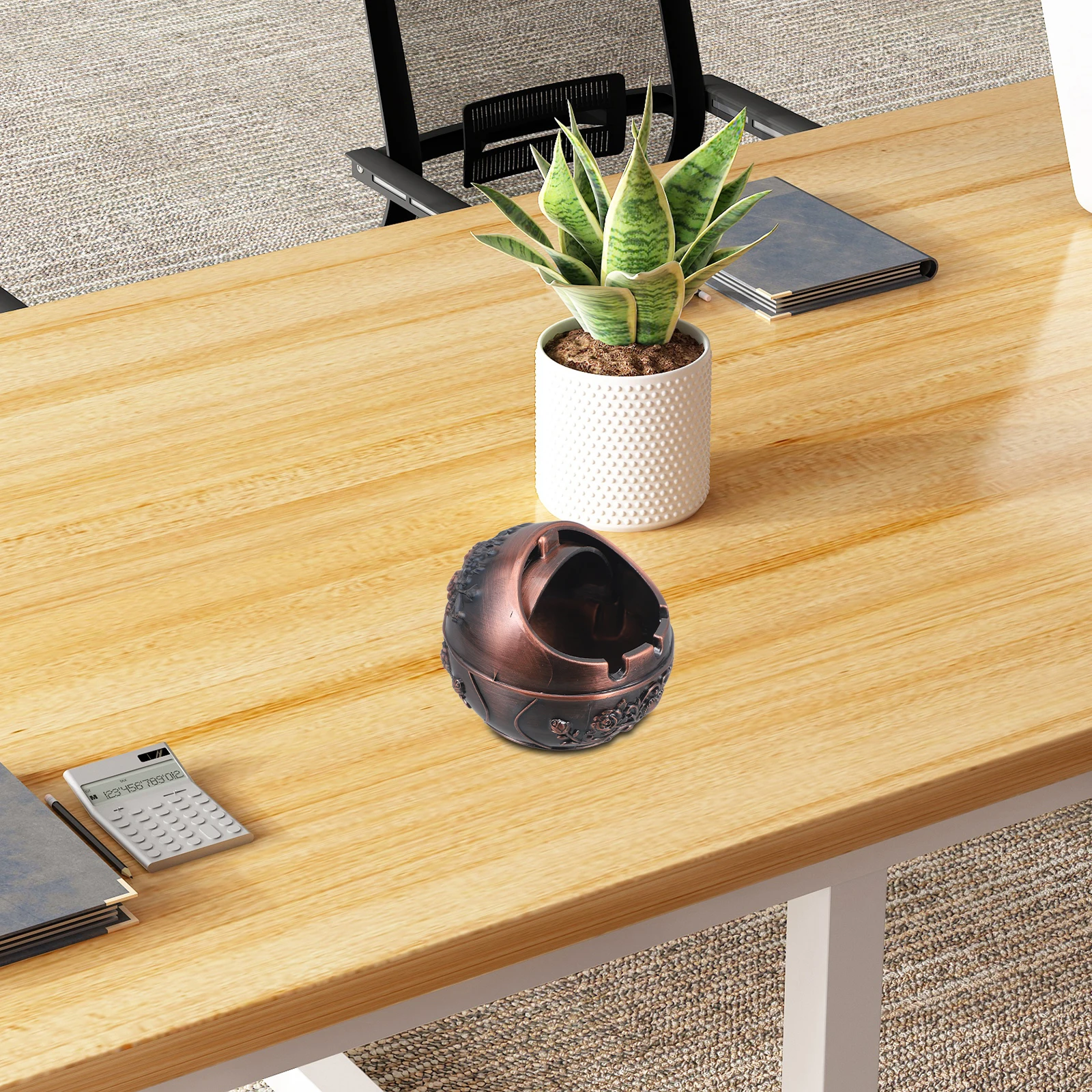 

Retro Ashtray Zinc Alloy Gold Silver Wire Enamel 3D Pattern Windproof Semi-Closed Cover Cigarette Butt Container For