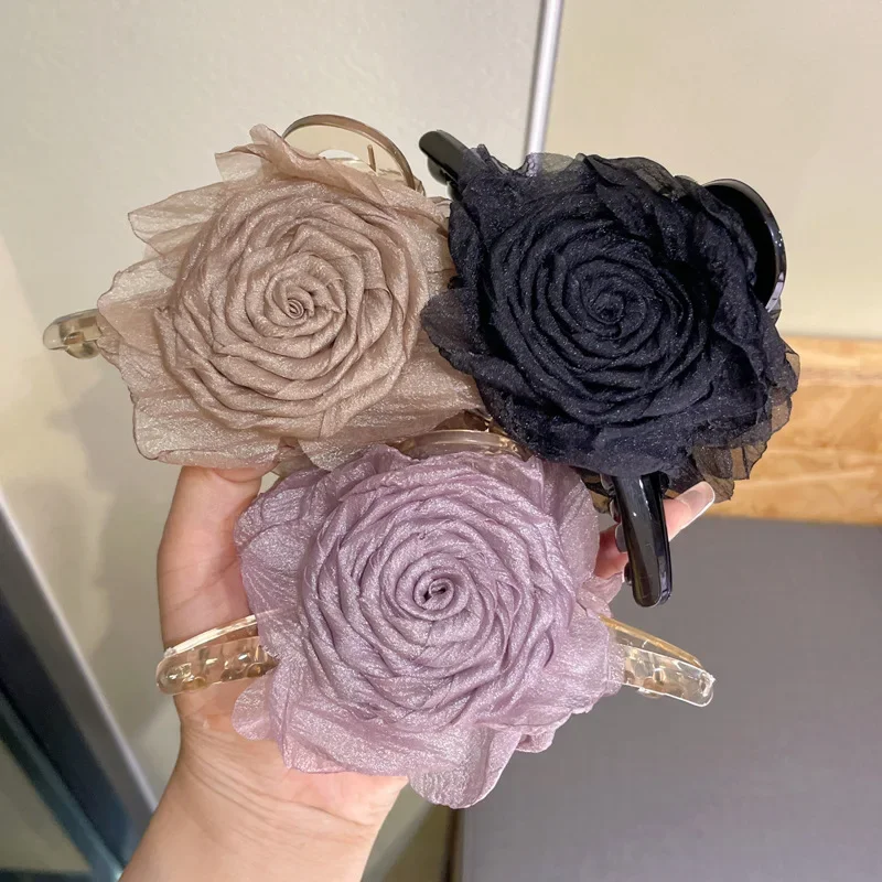 

Fashion Fabric Rose Hair Claw Women Elegant Ponytail Clip Sweet Flowers Hair Clips Crab Claw Headdress Hair Accessories