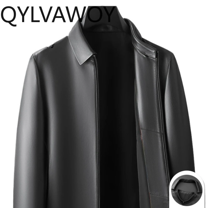 

QYLVAWOY 2200, осенне-зимняя мужская кожаная куртка из натуральной овчины, элитная деловая повседневная верхняя одежда для папы среднего возраста LJ2618