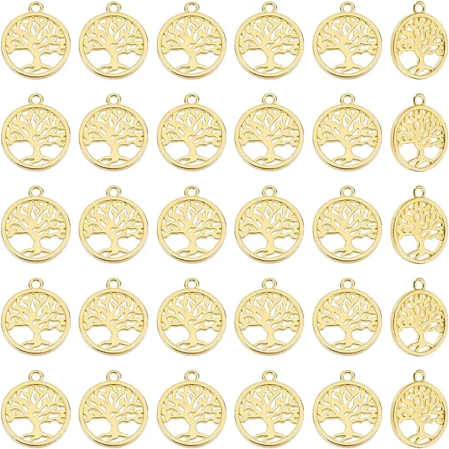 

30Pcs Tree of Life Charms Hollow Brass Charms Antique Flat Round Tree of Life Pendants 18K Gold Plated Christmas Tree Charms