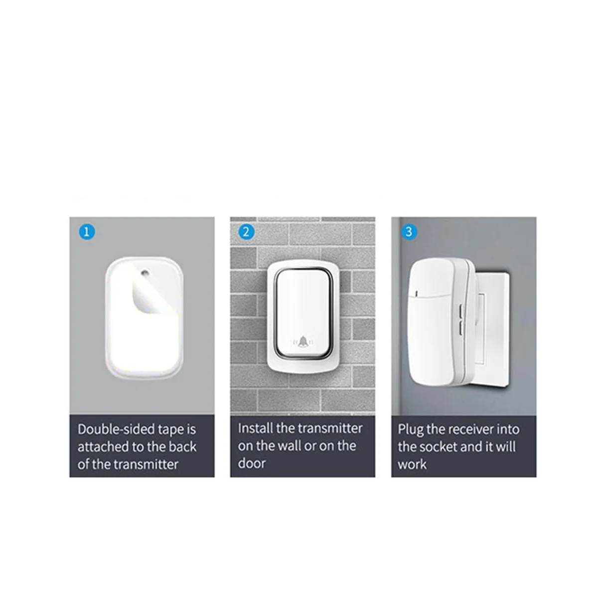 Wireless Doorbell No Battery Required Waterproof Self-Powered Door Bell Sets Home Outdoor Kinetic Ring US Plug A