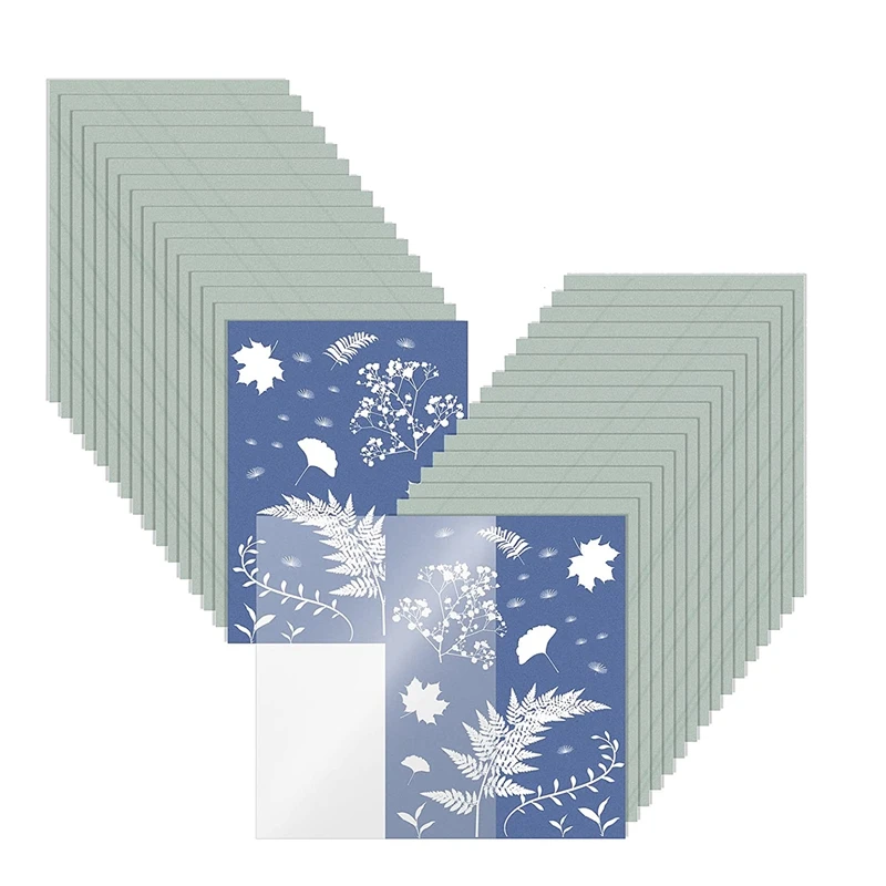 Cyanotype Paper, 32 Piece Sun Printing Paper Kit A5 Solar Drawing Paper With Acrylic Sheet High Sensitivity