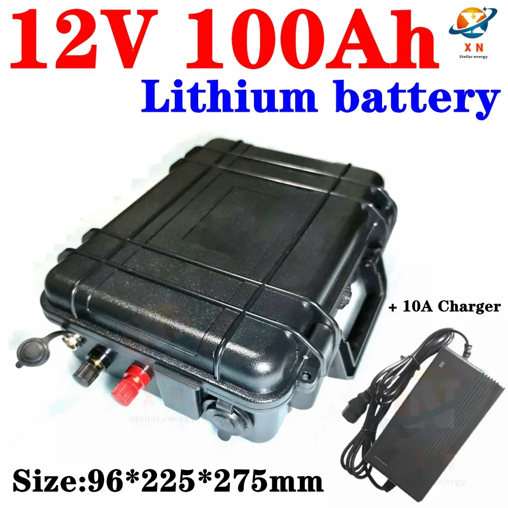 

Lithium battery pack Iron Phosphate 12v 100Ah Deep Cycle Lifepo4 100A BMS Golf cart EV RV marine trolling motor +10A charger