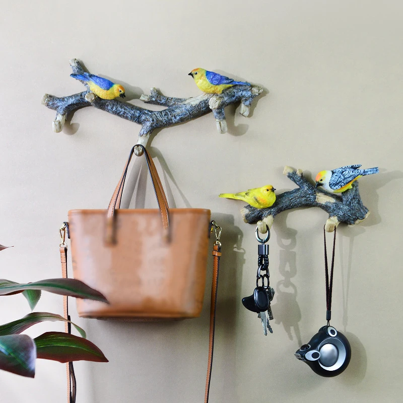 

Creative Wall Hooks 3D Bird Decor Resin Wood Grain Vintage Hook Bedroom Door After Porch Bag Key Hooks Umbrella Coat Wall Hanger