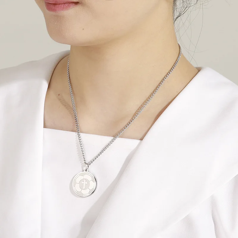 Volleyball Fußball Kreuz Anhänger Edelstahl Männer Frauen Sport Fitness Mode Halsketten Schmuck Verblasst Nicht – Detail 3