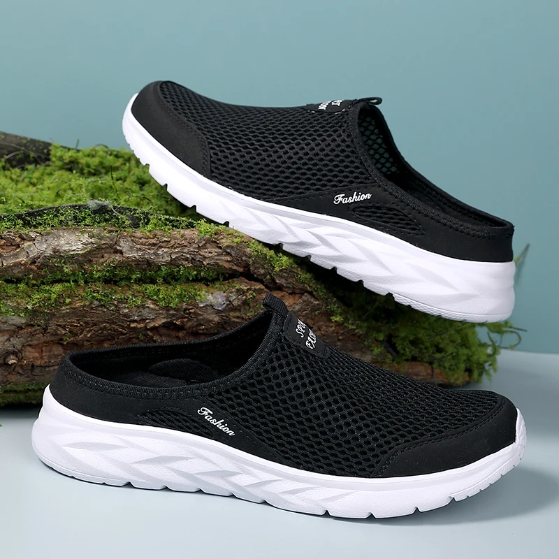 Plus Size 39- 47 Summer Men Half Slippers Lightweight Casual Shoes Outdoor Male Flat Slippers Anti-slip Mesh Slip on Loafers