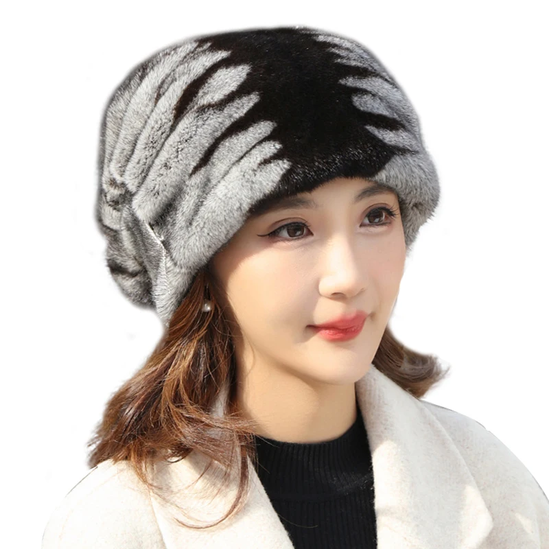 New Genuine Real Natural Mink Fur Hat Cap For Women's Luxury Women Fur Hats Fashion Winter Headwear Warm Real Fur Hat