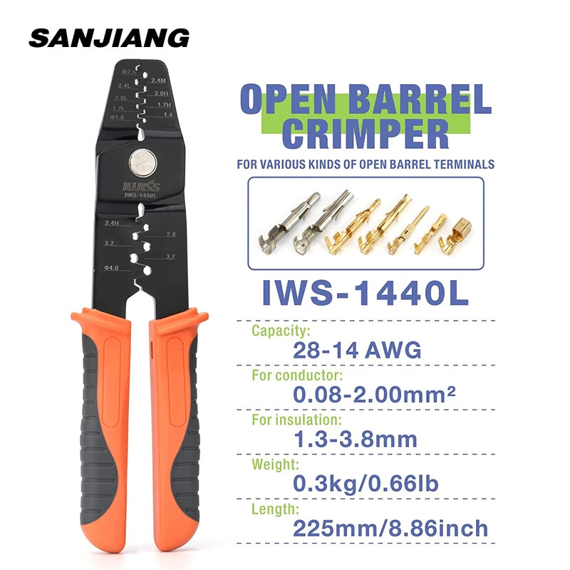 crimpagem ferramenta alicate para contatos de varios tamanhos open barrel terminais crimper funciona em jst molex te hrs iws1440l awg 28 14 01