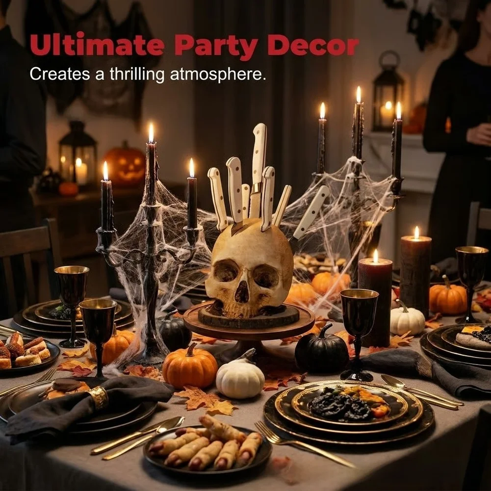 Gothic Skull Cutlery Holder Resin Fork Spoon Organizer For Halloween Party Kitchen Table Decor Figurines