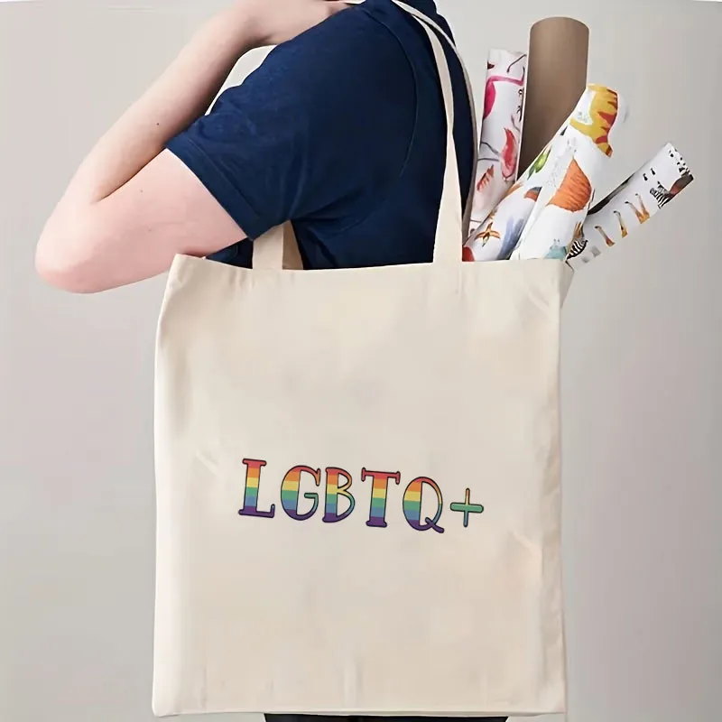 1 Printed Canvas Bag, Rainbow Pride Theme Unisex Breathable Trucker Style Portable White Crossbody Bag with Closure. Suitable fo