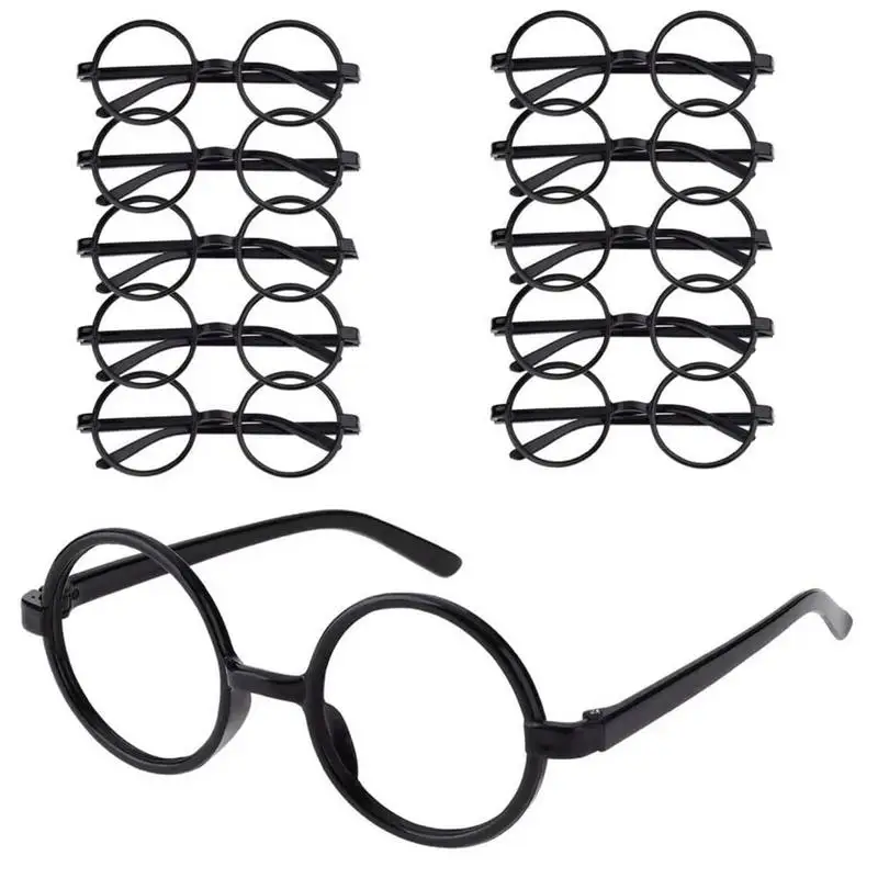 10pcs Harry Wizard Glasses Round Frame Glasses No Lens Halloween Costumes Harry-potters Cosplay Props Party Decorations Supplies