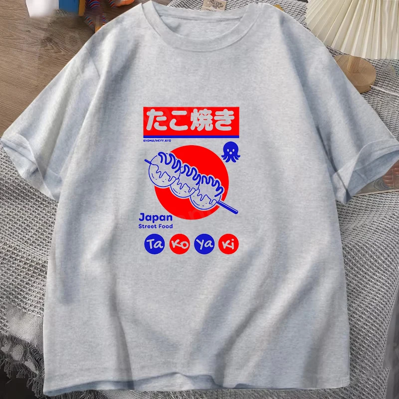 Camiseta de manga corta con estampado de Takoyaki de comida callejera japonesa, estilo Hip Hop, para hombre y mujer, informal, fresca, para verano, para exteriores, cómoda, unisex