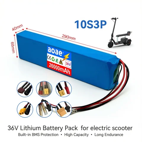 36V 9Ah Scooter Battery 36V Electric Scooter Battery 10S3P 9Ah 18650 Grade-A Cells 500W-1000W Built-in BMS XT60 JST Long Range Safe & Durable