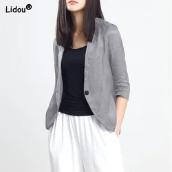 Blazer mince monochromatique pour femmes, bouton simple, manches trois quarts, décontracté, formel, manteau de bureau, vêtements pour femmes, printemps, été, 2022