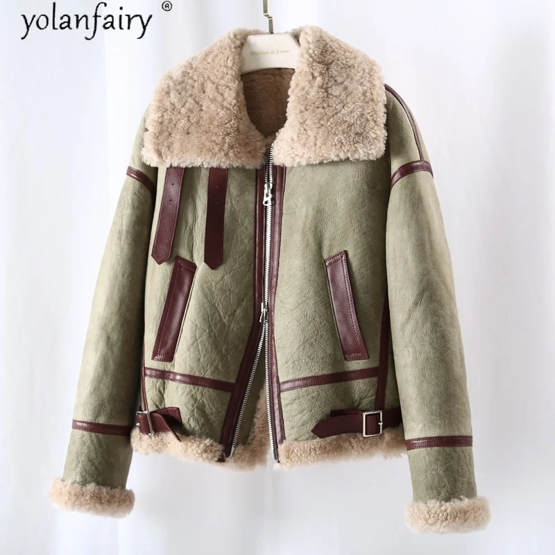 Abrigo de piel auténtica para mujer, chaqueta de piel de cordero para motocicleta, abrigo de piel de oveja, chaquetas cálidas, 2023 KJ