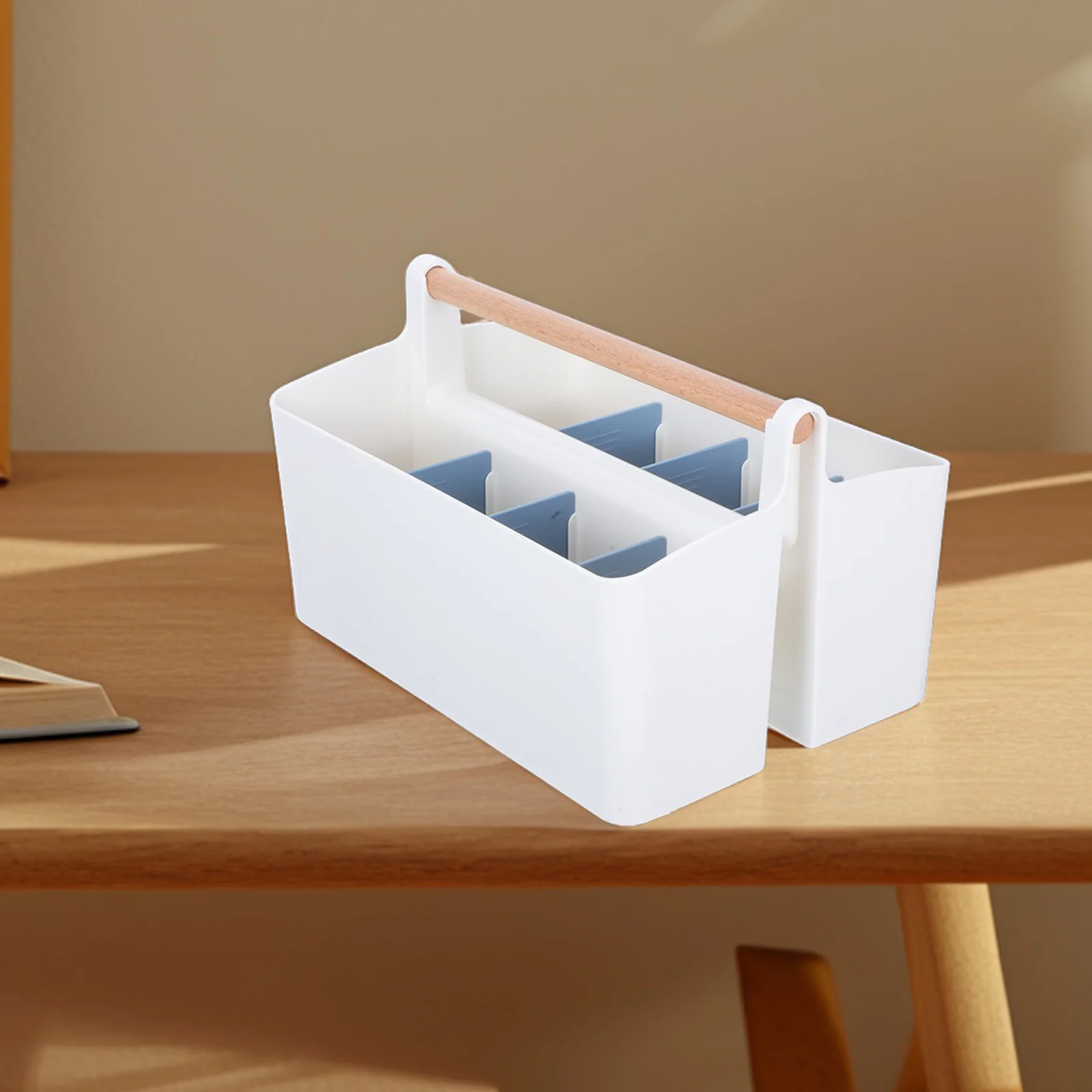 

Portable Craft Basket with Handle Adjustable Dividers for Art Supplies Makeup Brushes Cosmetics Office Desk Organizer