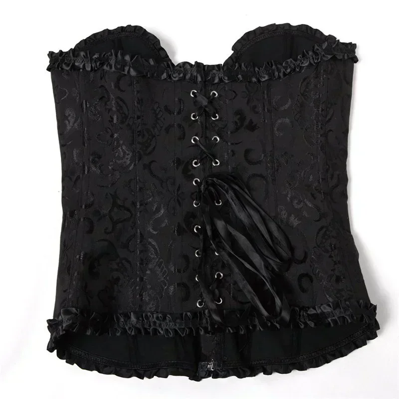 Plus Size Sexy Corsets Bustiers Floral Lace Tops For Women Flower Print Vintage Corset Gothic Satin Lingerie Corselet Overbust