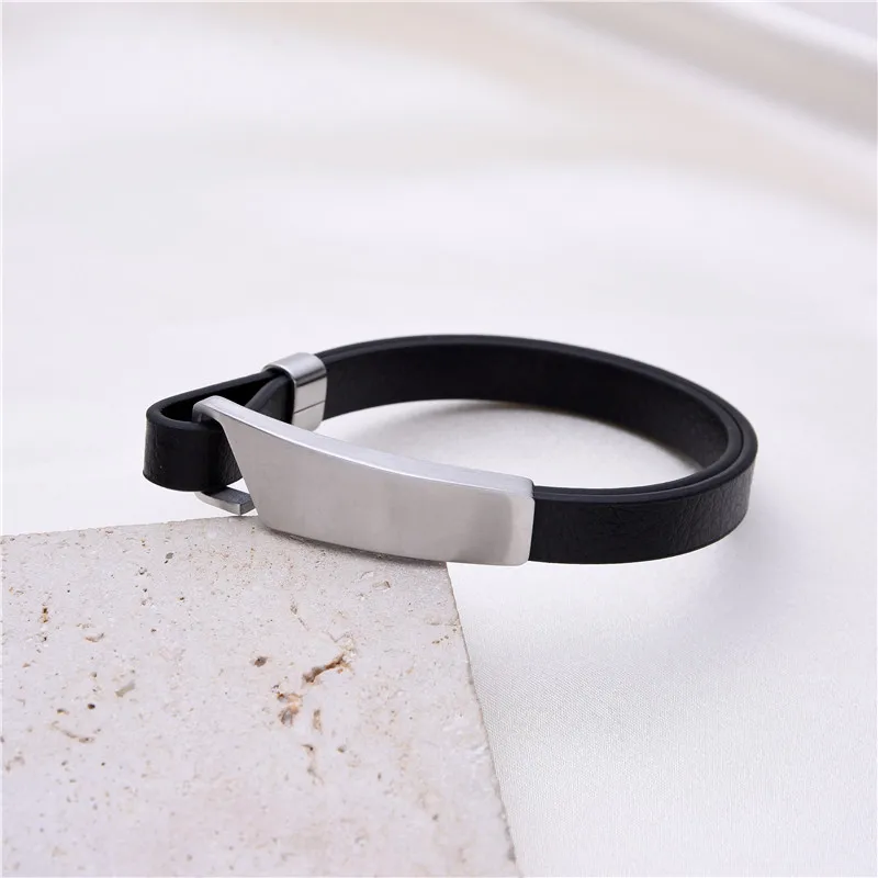 New Hot Sale Minimalist Men Women Bracelets Cool Simple Wristband Jewelry Stainless Steel Cuff Accessories Black Rubber Bangles