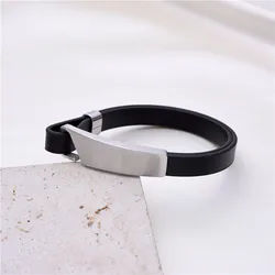 New Hot Sale Minimalist Men Women Bracelets Cool Simple Wristband Jewelry Stainless Steel Cuff Accessories Black Rubber Bangles