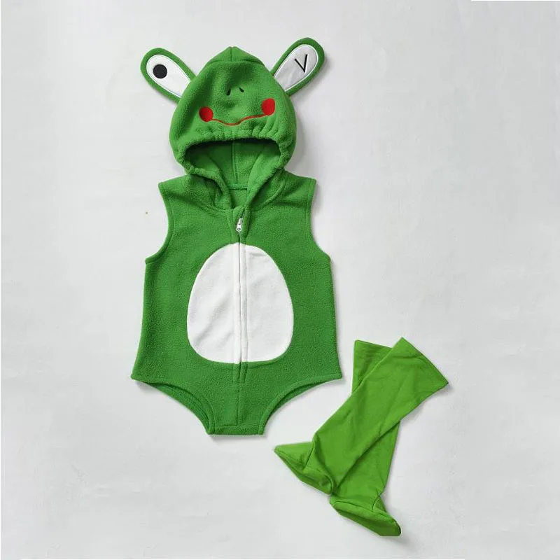 

Newborn Baby Girls Boys Frog Costume Sleeveless Hood Zip Up Romper Long Socks Party Halloween Clothes