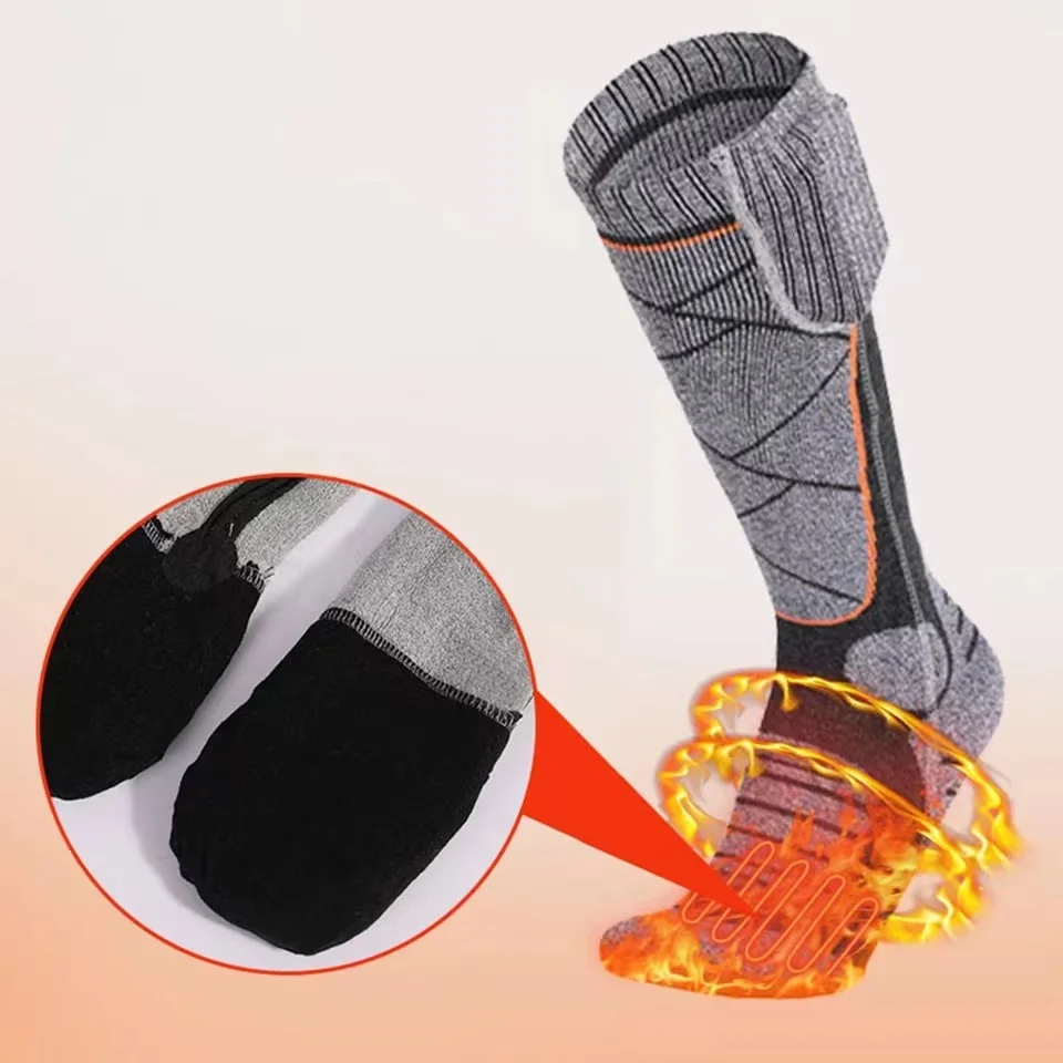 Calcetines de esquí con calefacción eléctrica para hombres y mujeres, suela completa, carga USB, cálidos, ciclismo al aire libre, senderismo,