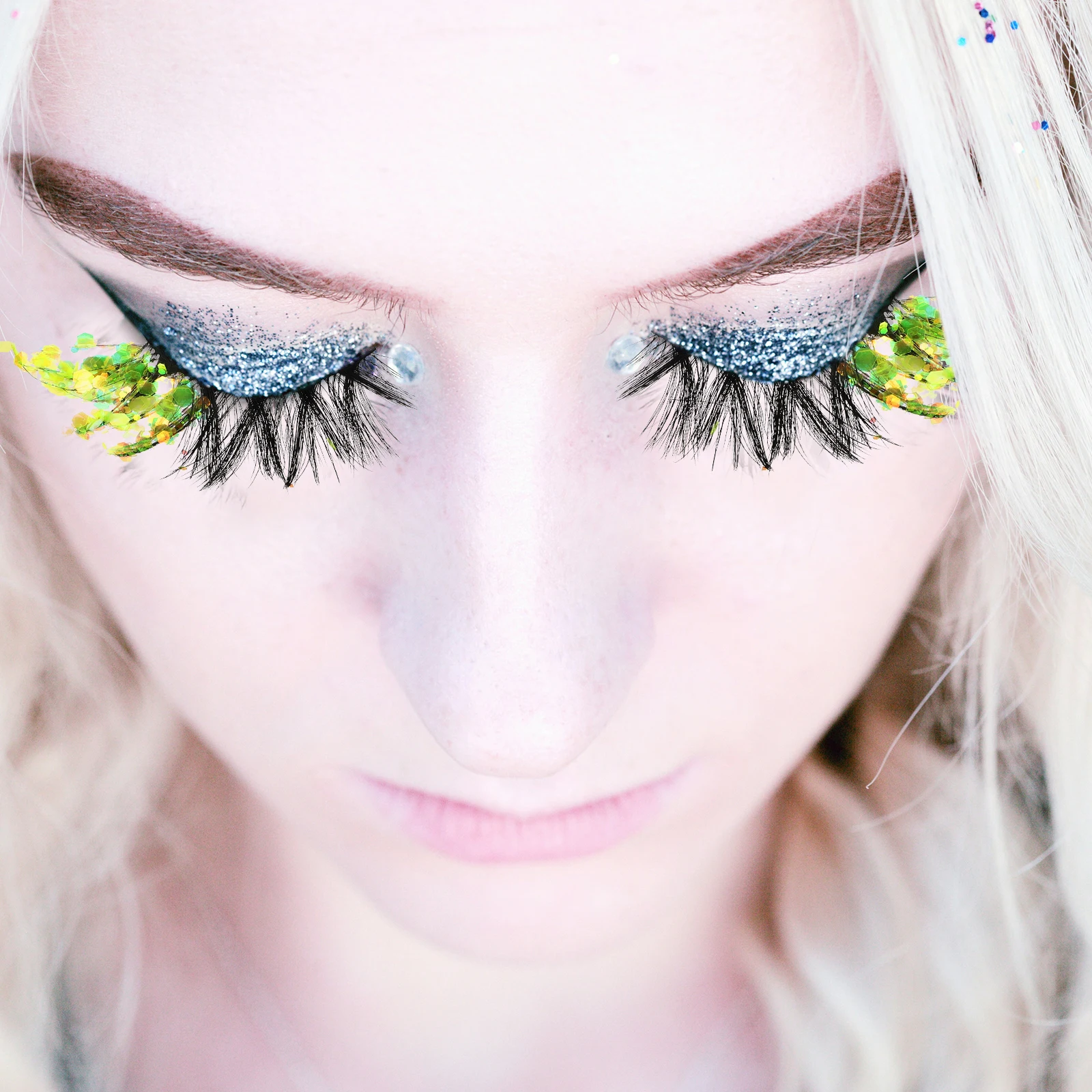 

2Pcs False Eyelashes Sequin Colored Natural Cosplay Half Individual Long Wear Reusable lashes Bright Glitter Makeup