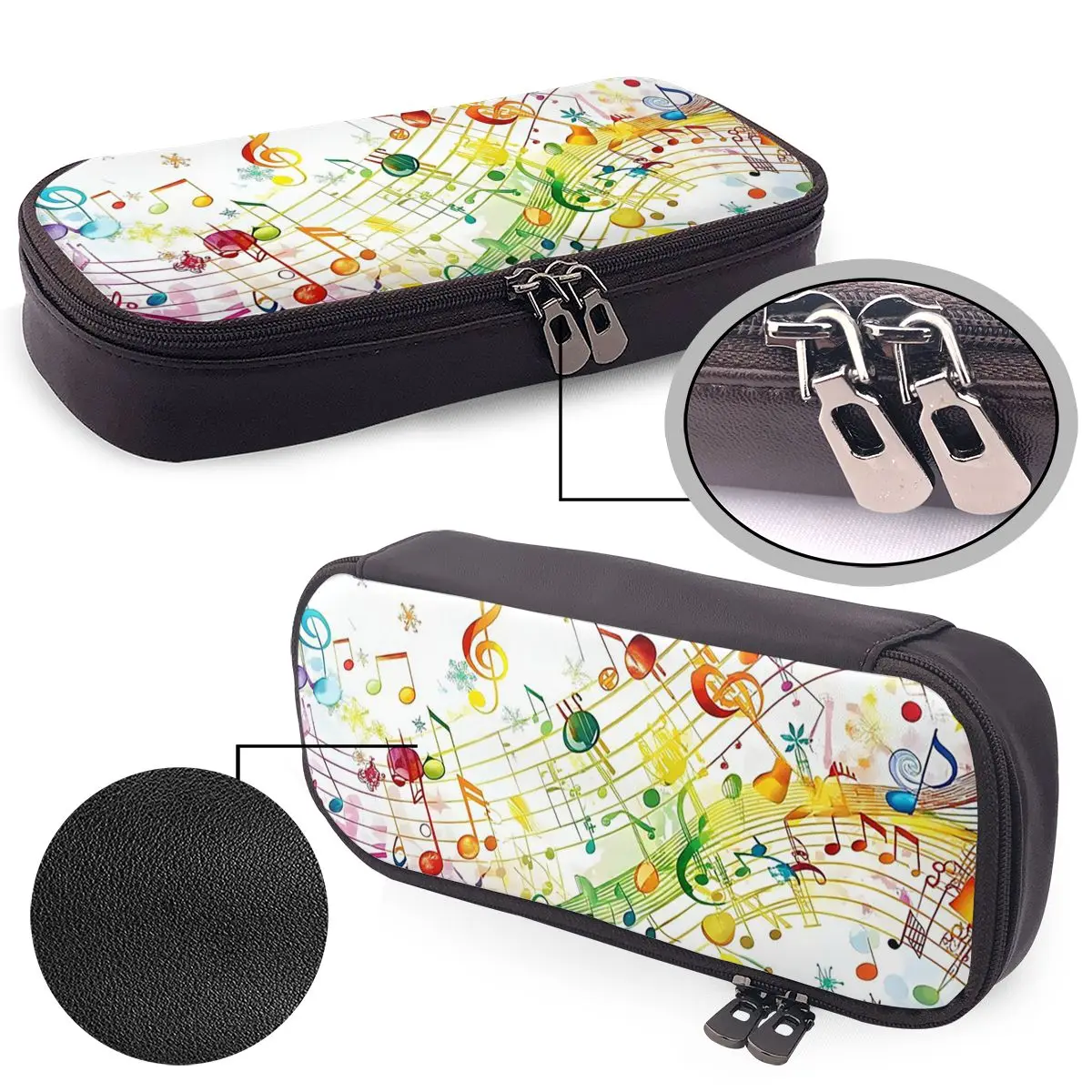 Abstract Piano Keys With Musical Notes Leather Pencil Case for Boy Girl Pen Box Pencil Bag Stationery Supplies Pen Holder Bag