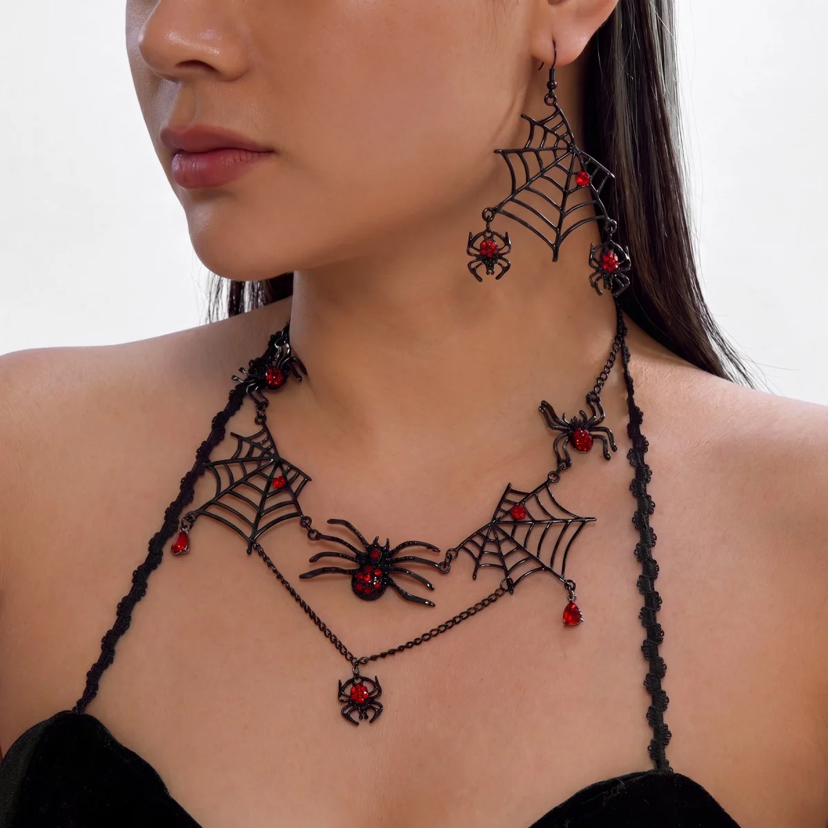 Dunkelschwarze Halloween-Spinnennetz-Ketten-Quasten-Ohrringe für Damen, Cosplay-Party, Insekten-Spinnennetz-Ohrringe, Gothic-Schmuck – Detail 20