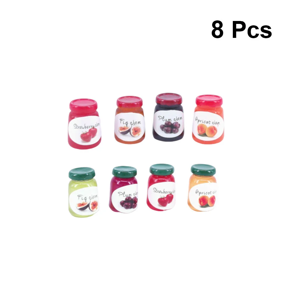 8 Bottles House Miniatures Kitchen Display Fruit Jam Toys Artificial Micro Decors Layout Props Alloy Ornaments for Micro Wo