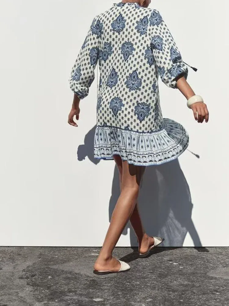 Comfortabel bedrukt lang Sve V-Ne Dr Dames Faionable Etnische Sle-kleding Zomer Nieuwe collectie 2025