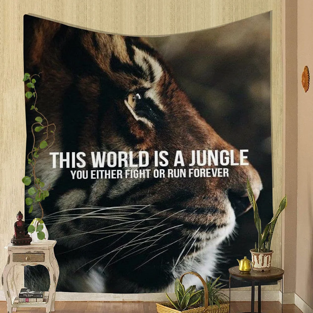 

Lion Motivational Inspirational Quotes Animal DIY Wall Tapestry Art Science Fiction Room Home Decor Wall Art Decor