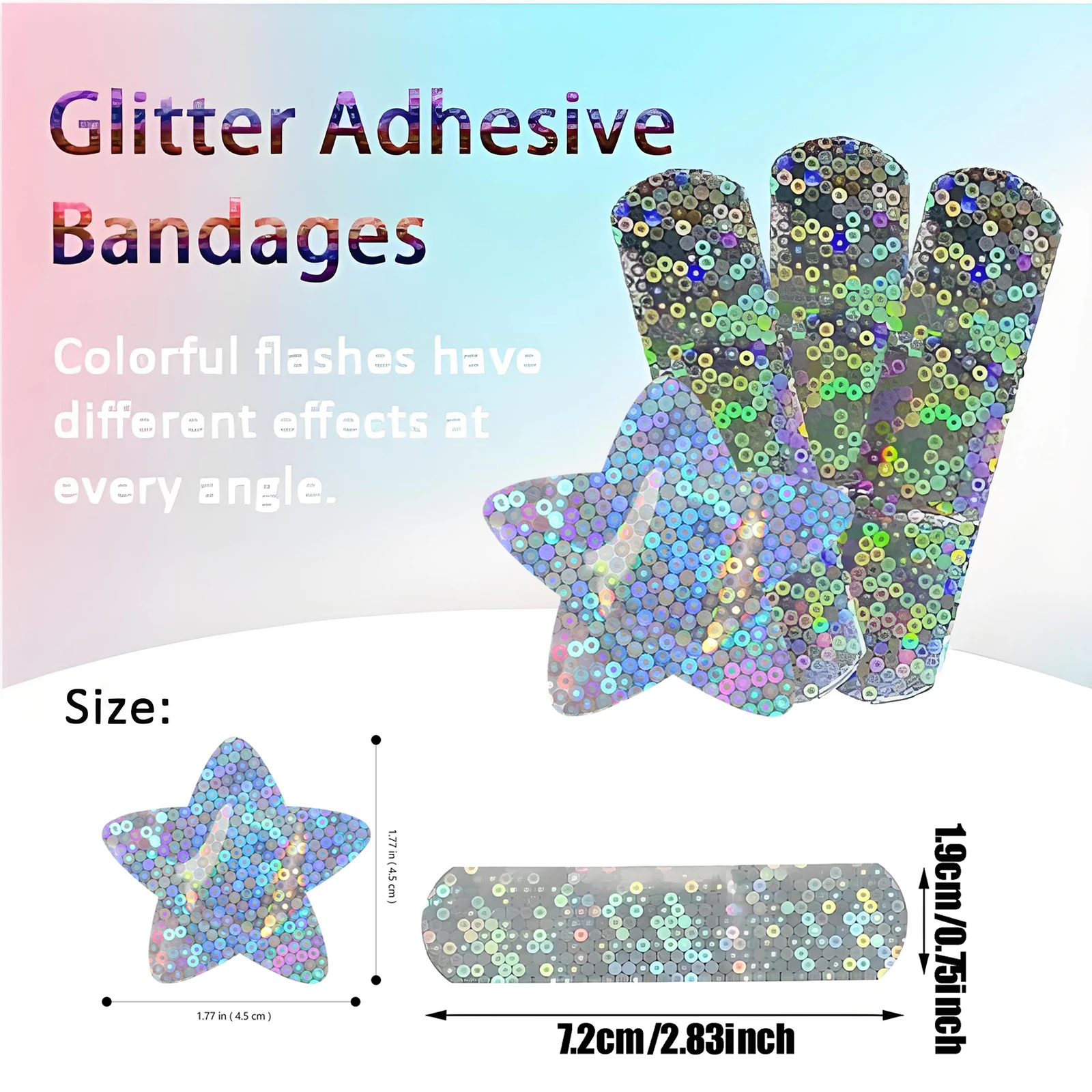 20/40 Stück Combo Star Glitter Haftpflaster, atmungsaktiver Verband, Erste-Hilfe-Wundversorgung für alle Altersgruppen, Einzelverpackung, tragbar – Detail 2