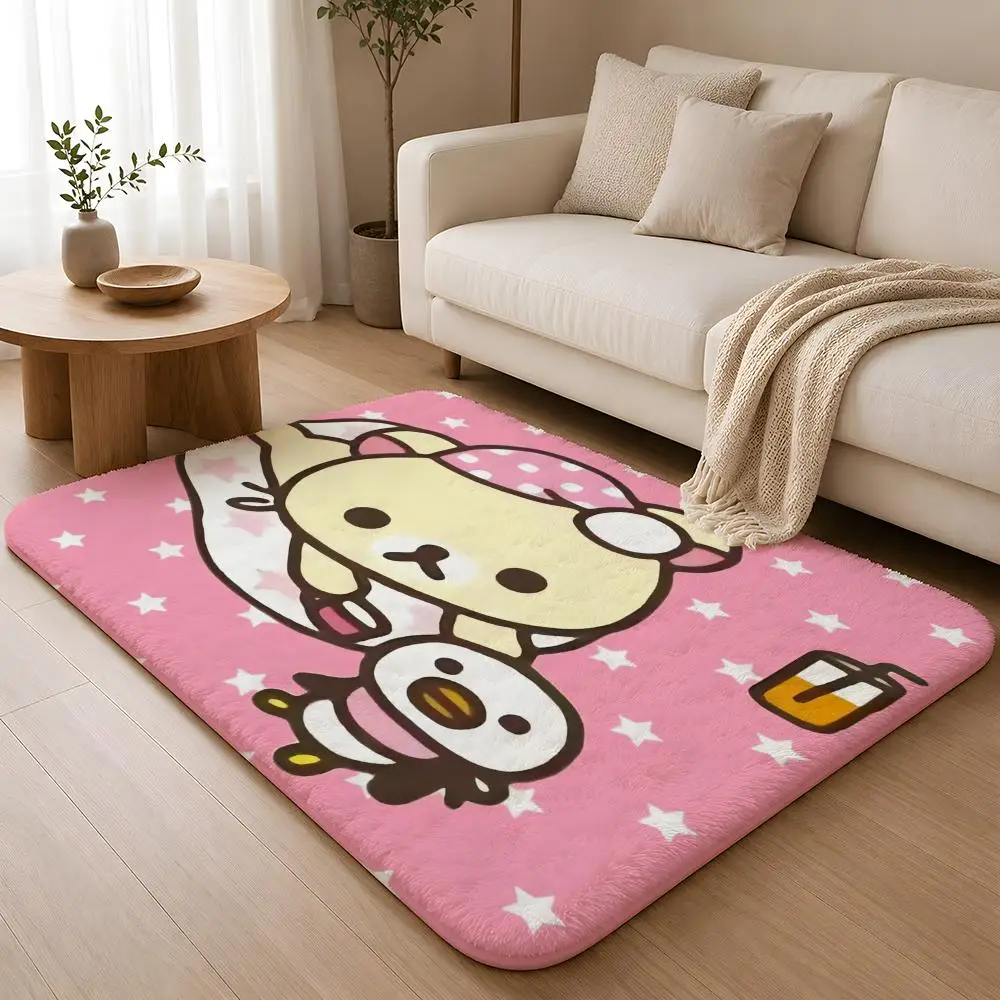 Cute Cartoon Rilakkuma Floor Mat Flannel Rug Non Slip Absorbent Soft Washable For Entryway Hallway Bathroom Kitchen Decor
